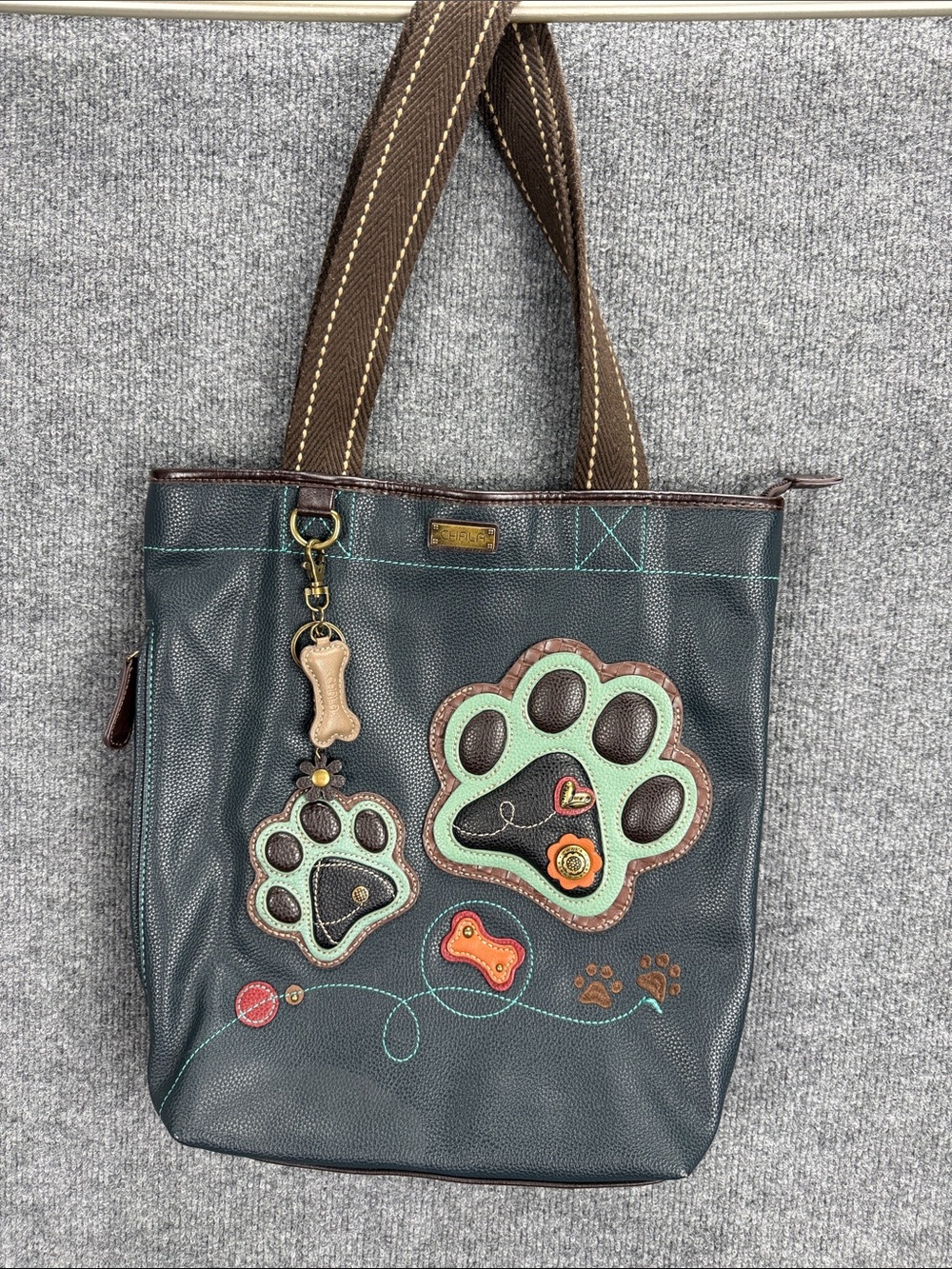 Chala Handbags Teal Paw Print Everyday Tote Bag - Very Nice!